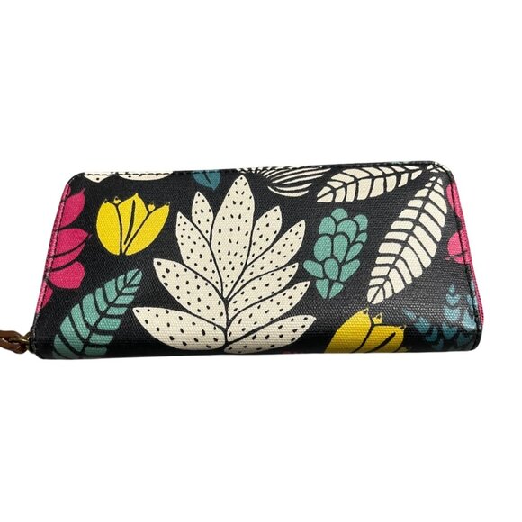 Fossil Eliza Cluth Zip Around Wallet Multicolor Floral Print Leather Logo Accent - Picture 4 of 4